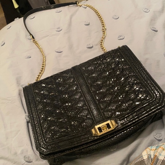 Rebecca Minkoff 11x7x3 gold chain navy purse - Picture 2 of 9